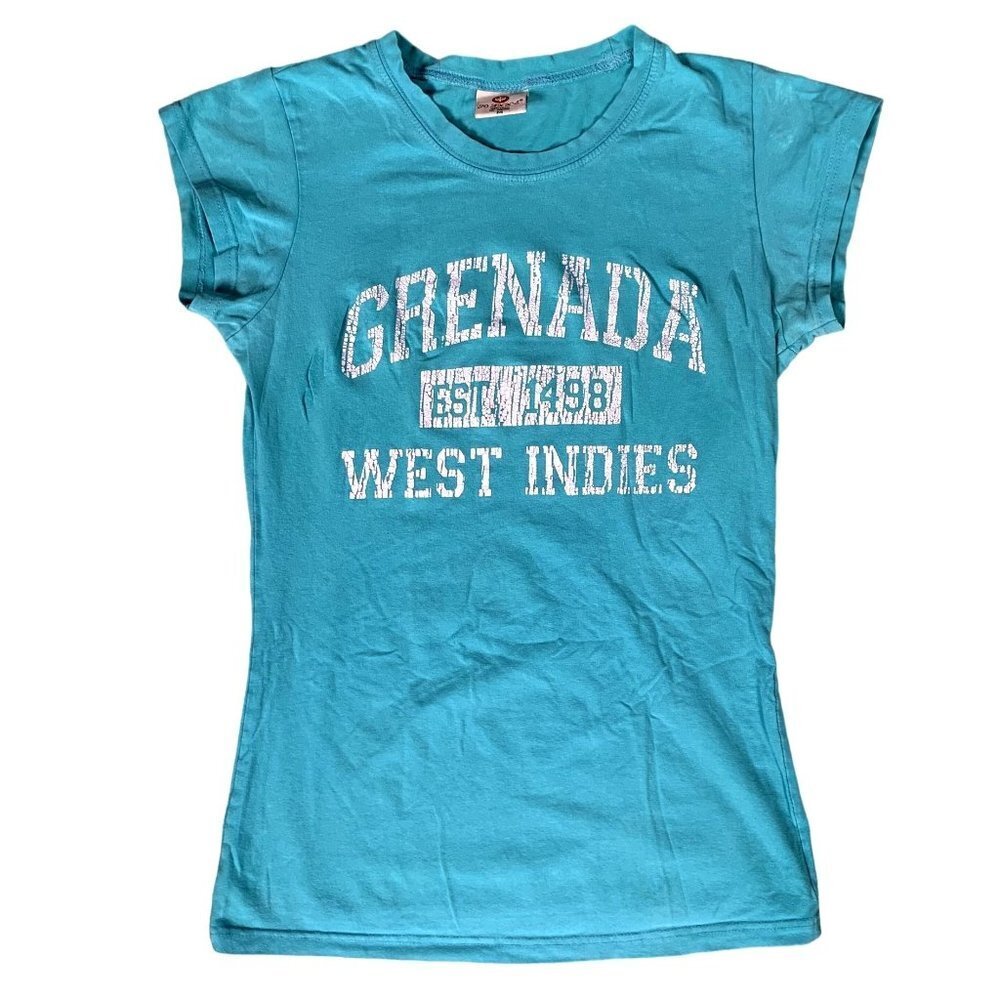 Grenada‎ Est. 1498 West Indies Womens Light Blue 100% Cotton T-Shirt Sz Medium